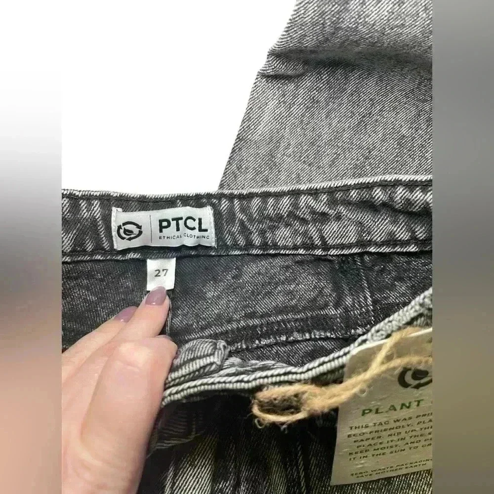 PTCL Brook Slim Balloon Leg Jeans Black Acid Wash NWT Size 27